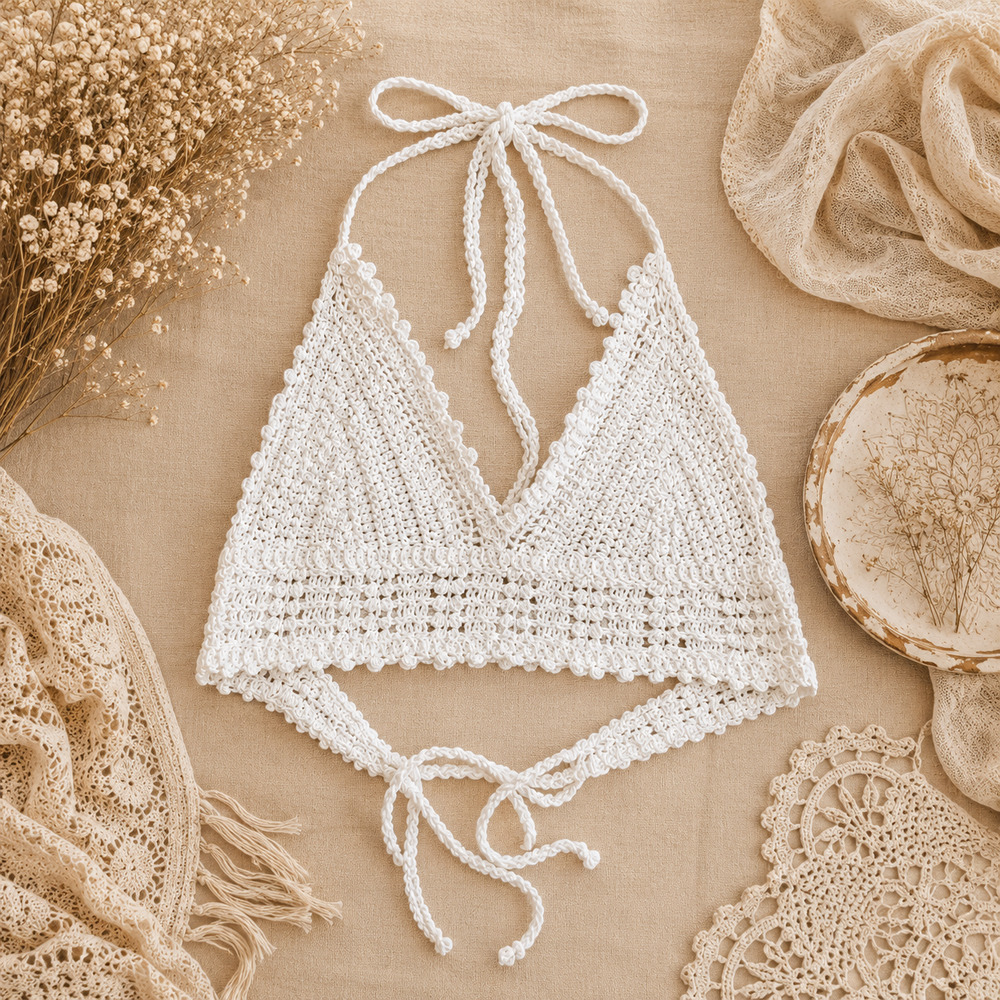 Julia By Love J Women's Boho Festival‎ Hippie White Crochet Halter Top Sz S